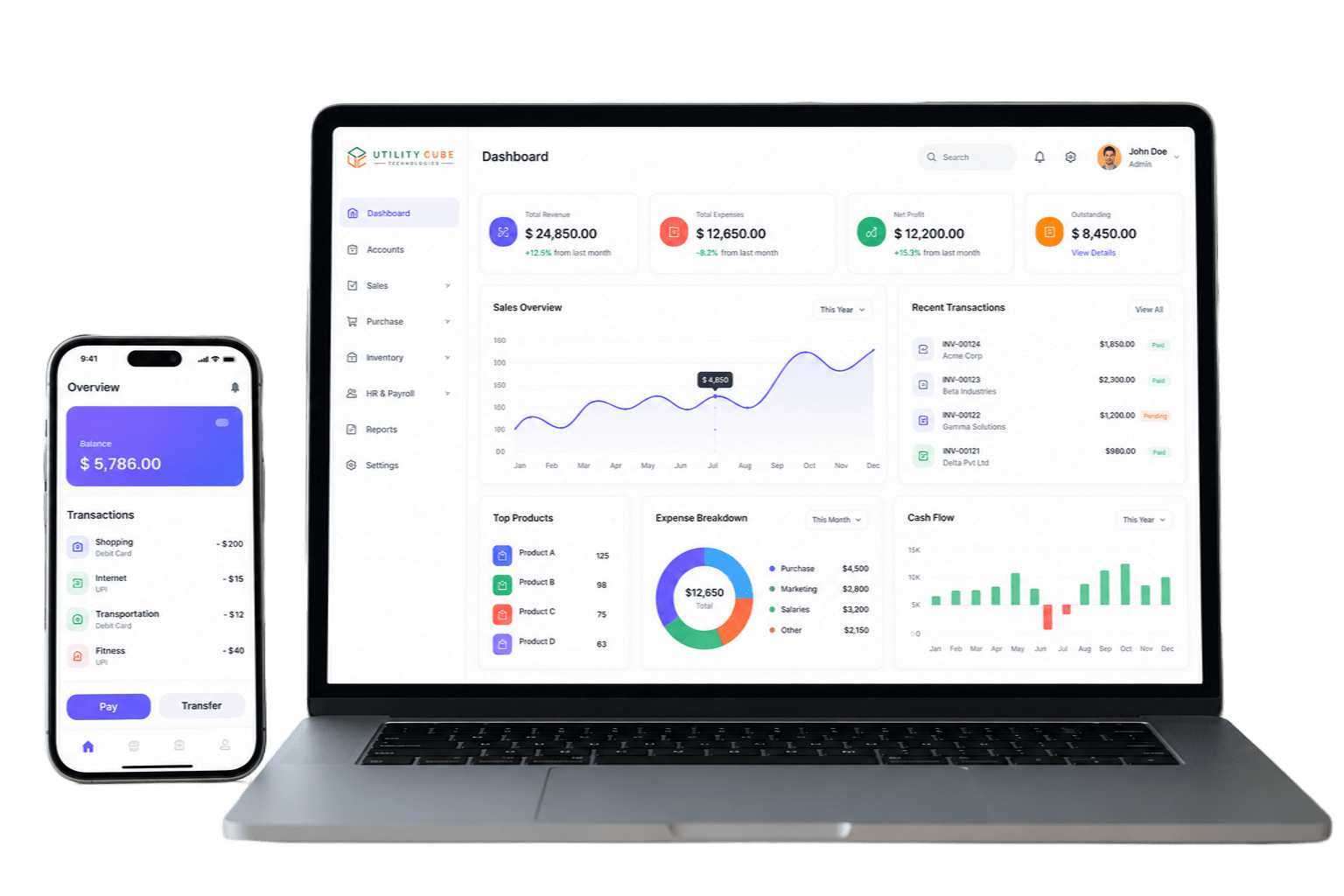 ERP system dashboard